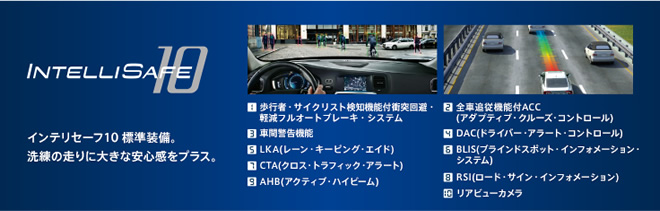 INTELLISAFE10 インテリセーフ10 標準装備。洗練の走りに大きな安心感をプラス。