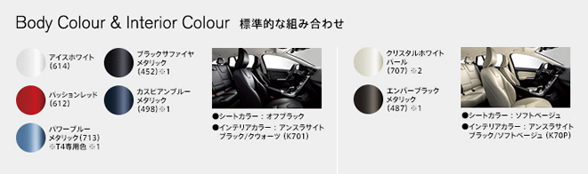 Body Colour & Interior Coulor 標準的な組み合わせ